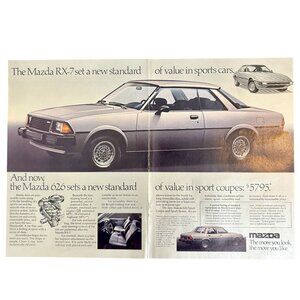 1979 Mazda RX-7 Sports Car & 626 Sport Coupe Vintage Print Ad 16x10" Wall Art
